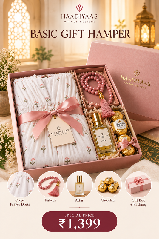 HAADIYAAS Basic Crepe Prayer Dress Gift Hamper